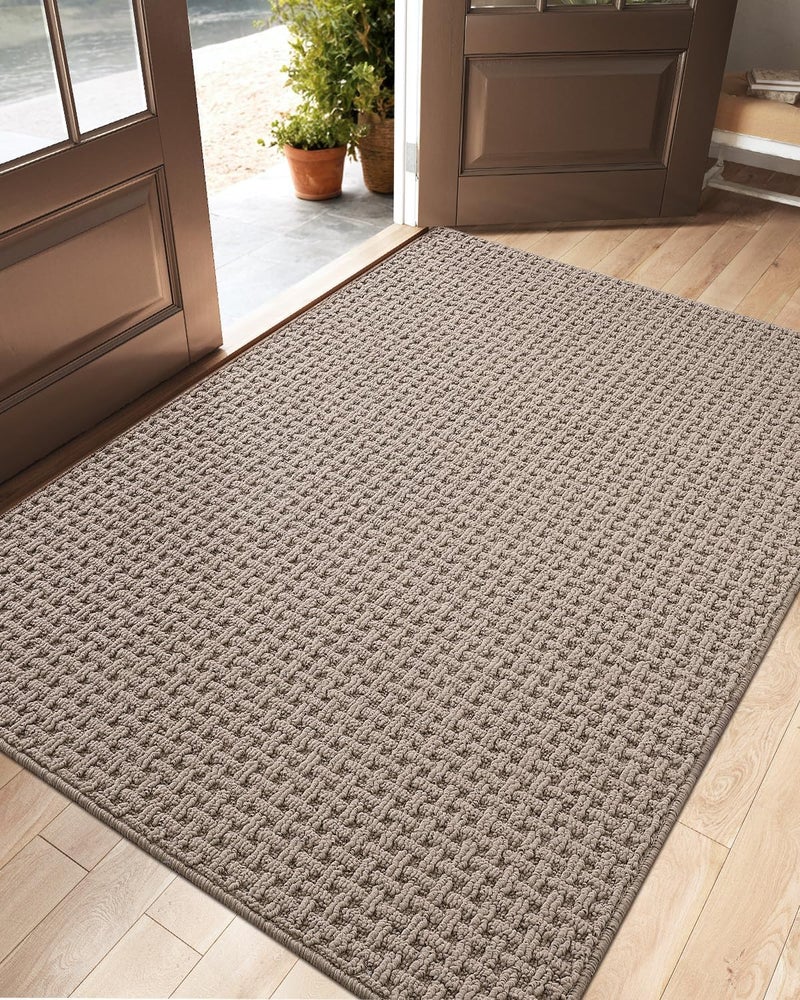 DEXI Front Entryway Door Mat Non Slip 48x72, Large Double Entry Way Mats Inside Entrance Low Profile, Welcome Doormat Dirt Trapper for Garage House Floor Home Porter Hall Backdoor Area, Light Taupe - Image 1